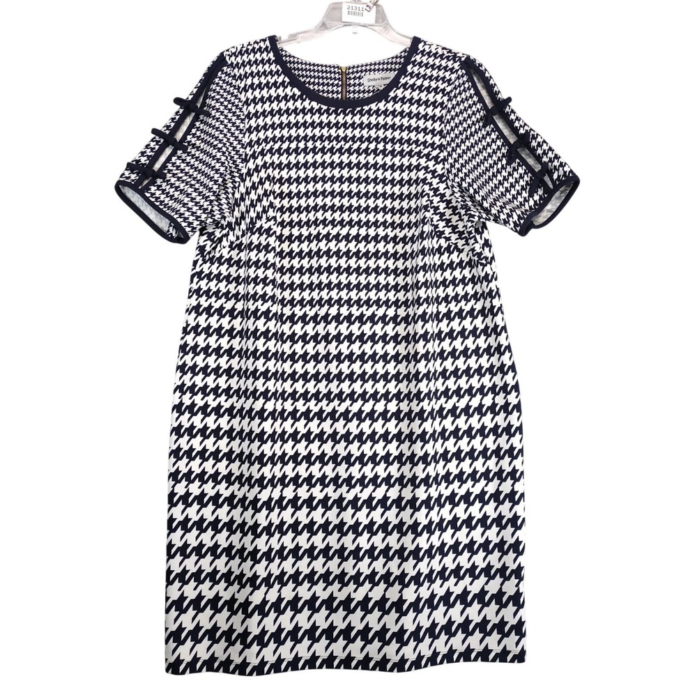 Shelby &‎ Palmer Shift Dress Sz 20W Blue Houndstooth Open Sleeve Bow Detail Chic